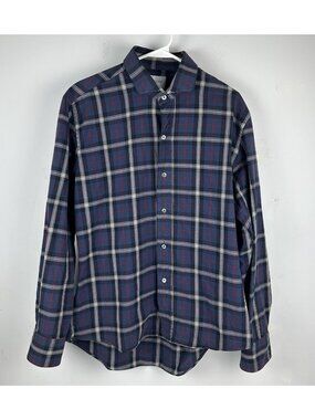 Ledbury Slim Fit Button Down Blue Red Plaid Shirt Mens Size L Long Sleeve